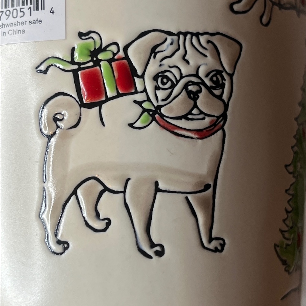 Festive Dog Mug with Green Handle Handmade NWT - Picture 12 of 15